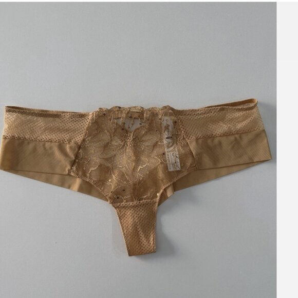 NEW Chantelle Toffee Sequins Fleurs Signature Mid-rise Mesh Tanga Brief Size L - Picture 5 of 9